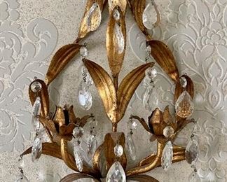 Pair of Metal and Crystal Wall Sconces