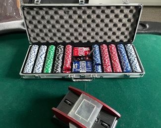 Folding Poker table w/ poker chips & card shuffler