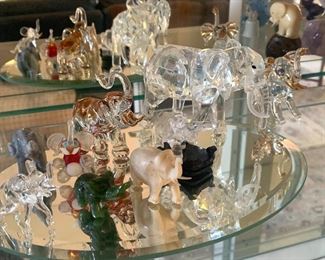 nice collection of stone and crystal elephants