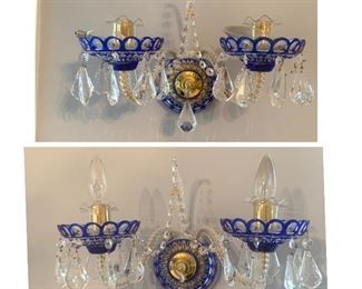 Matching pair of cobalt Murano crystal sconces