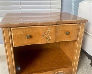 Pair of matching stenciled nightstands by Stanley
