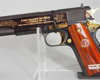 Colt Mark IV Series 80 Government Model 1st Marine Division Commemorative Colt .45 Auto Pistol SN# 1MD076, 24k Gold Plated
