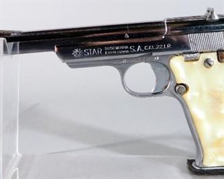 Star Bonifacio Echeverria SA / Firearms Intl FR Sport .22 LR Pistol SN# 1041677, SS, SS Mag, Pearl Grips, Polishing Cloth, In Box