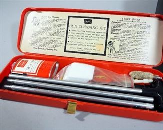 Metal Ammo Can, Hoppe's No. 9 Solvent, And Sears Gun Cleaning Kit