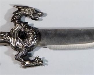 Fantasy Knife With Dragon Guard And Handle, 9" Blade