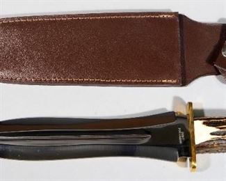 Trophy Stag Dagger TS-101, 10.75" Blade, Genuine Stag Handle, Brass Bolster, In Leather Sheath