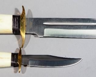 Rogue River Tactical 2-Knife Set, 8.75" And 4" Blades, Brass Guards, Both In Single 2-Compartment Leather Sheath