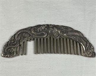 Vintage Metal Hair Comb Dragon and Crane