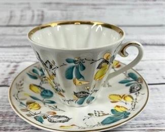 Vintage Soviet floral patterned tea cup and plate