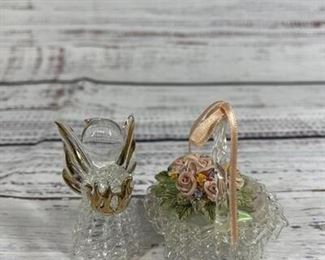 Blown Glass angel and basket Figurine