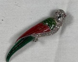 Sterling Silver Rhinestone Enamel Parrot Brooch by Jenna Nicole