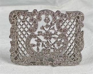 Sterling Silver CZ Filigree Belt Buckle Scarf Slide