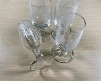 Set of 4 Floral Etched Cordial Glasses Sherry Stemware