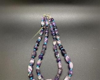 Double Strand Polished Cut Amethyst Beaded Necklace