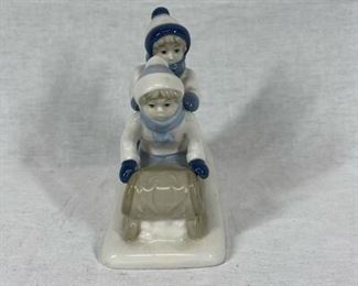 1992 Porcelana de Cuernavaca Porcelain Figurine of Children Sledding