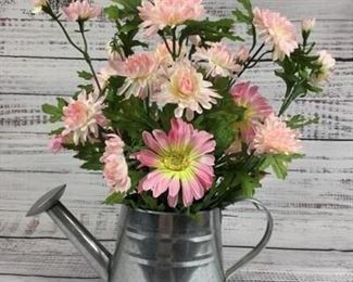 Artificial Pink Daisy Flowers in Watering Can
