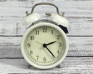 Classic White Metal Alarm Clock Battery Operated