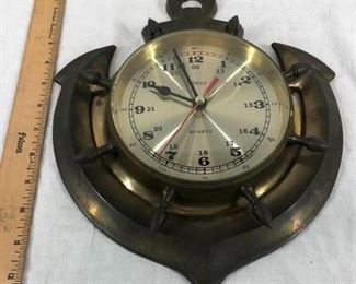 Brass Clock inside Ships Wheel and Anchor Battery Operated