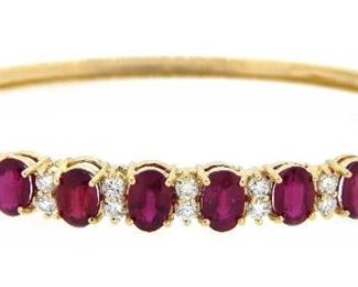 6.48ct Ruby & 0.69ct Diamond Bangle Bracelet