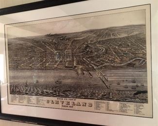 Very large reproduction print of Birdseye view of Cleveland