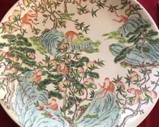 Antique Chinese porcelain charger with monkeys