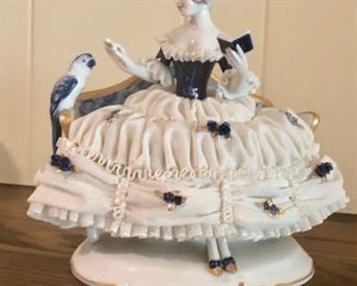 German Dresden porcelain lace lady bird