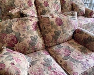 Matched set (couch and loveseat) - floral cotton twill covered - great condition