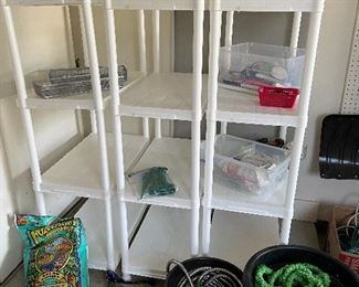 Plastic shelving, planters, garden hoses and more