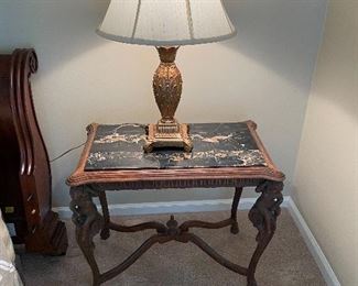 Marble topped side table and gold finish table lamp