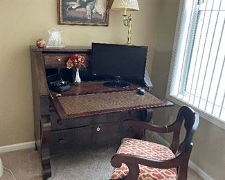 Secretary desk and armchair - circa 1940's, framed print, brass table lamp and more :)