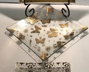 Briard Trio with rare milk glass wheat dish