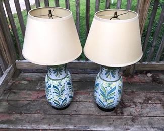 Large pottery MCM lamps .
Shades are from restoration hardware .