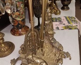 Brass Dogs fireplace set