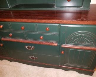 queen bed, green painted wood bedroom set