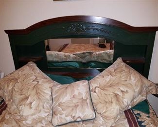 queen bed, green painted wood bedroom set