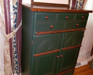 queen bed, green painted wood bedroom set