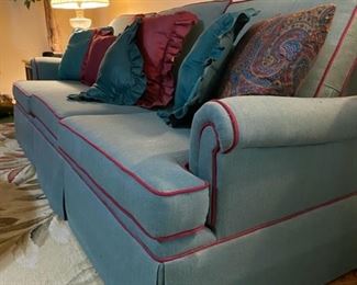 Green & Red Upholstered 3-Seater Sofa - 33"H x 87"W x 33"D - WAS $160 NOW $80