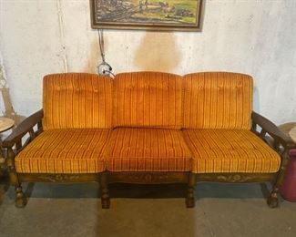 Vintage Gold & Red Striped 3-Seater Sofa - 35"H x 80"W x 35"D - WAS $100 NOW $50