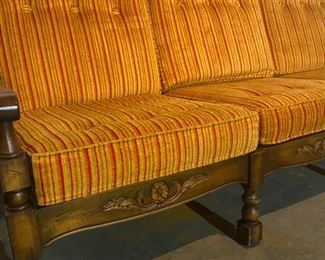 Vintage Gold & Red Striped 3-Seater Sofa - 35"H x 80"W x 35"D - WAS $100 NOW $50