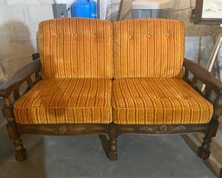 Vintage Gold & Red Striped 2-Seater Sofa - 35"H x 56"W x 35"D -  WAS $75 NOW $50
