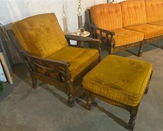 Vintage Mustard Chair & Ottoman - 35"H x 31.5"W x 36"D (Chair) + 17"H x 26"W x 21"D (Ottoman) - WAS $90 NOW $50