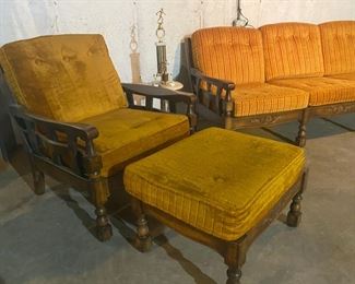 Vintage Mustard Chair & Ottoman - 35"H x 31.5"W x 36"D (Chair) + 17"H x 26"W x 21"D (Ottoman) - WAS $90 NOW $50