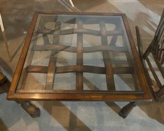 Square Glass Top Weaved Wood Accent Table - 17"H x 30"W x 30"D - WAS $60 NOW $50