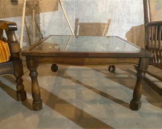 Square Glass Top Weaved Wood Accent Table - 17"H x 30"W x 30"D - WAS $60 NOW $50
