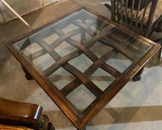 Square Glass Top Weaved Wood Accent Table - 17"H x 30"W x 30"D - WAS $60 NOW $50