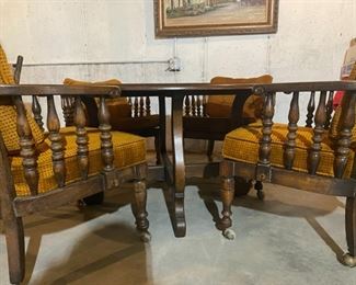 Vintage Wood Round Table w/4 Barrel Chairs - 26.5"H x 48"Dia (Table) + 30"H x 26"W x 27"D (Chair) - WAS $140 NOW $70