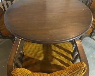 Vintage Wood Round Table w/4 Barrel Chairs - 26.5"H x 48"Dia (Table) + 30"H x 26"W x 27"D (Chair) - WAS $140 NOW $70