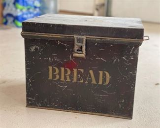 Antique tin tole stenciled bread box. Measures 16" W x 12" D x 13" H. Photo 1 of 2. 