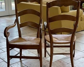 Set of 6 French ladderback chairs with rush seats.  Set includes two arm and 4 side chairs. Each measures 44" H x 23" W x 18" H. Photo 2 of 3. 