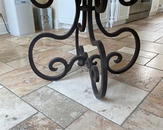 Collection Reproductions pedestal oak dining room table with star pattern and cast iron scroll base. Measures 60" D. Photo 3 of 4. 